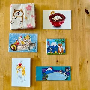 Shibu Inu postcards, memo pad, notebook, note paper, and tote bag set
